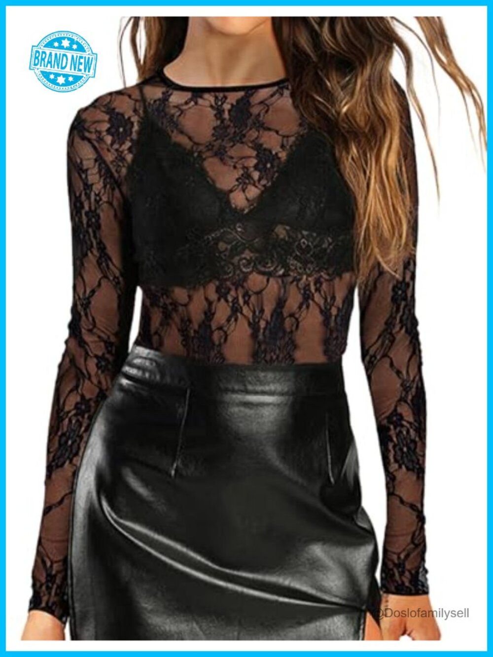 Women's Lace Long Sleeve Sheer Mesh Blouse Floral Party Top